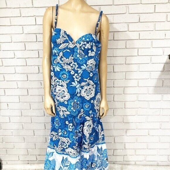 Farm Rio Blue Full Of Flowers Organic Cotton Midi Dress - Size XL -  threedaughtersproperties.com